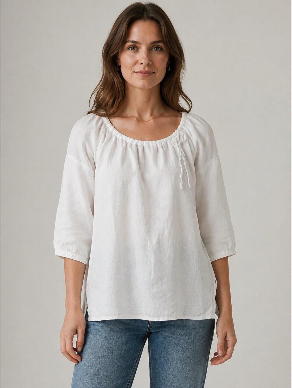 Johnny Was white linen peasant blouse